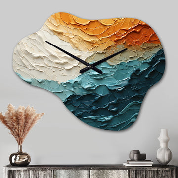 Teal Orange Ocean Coastal Essence Collage - Asymmetric Metal Wall Clock